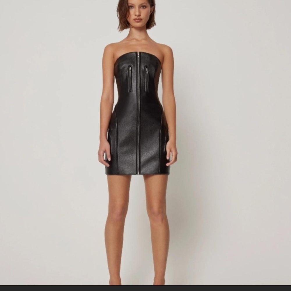 Khy × Namilia Faux Leather Strapless Mini Dress